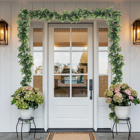 1.8M Ghirlanda di Eucalipto Artificiale Vite di Verde Finto Foglia in Plastica Con Fiori Colorati per Matrimonio Casa Festa