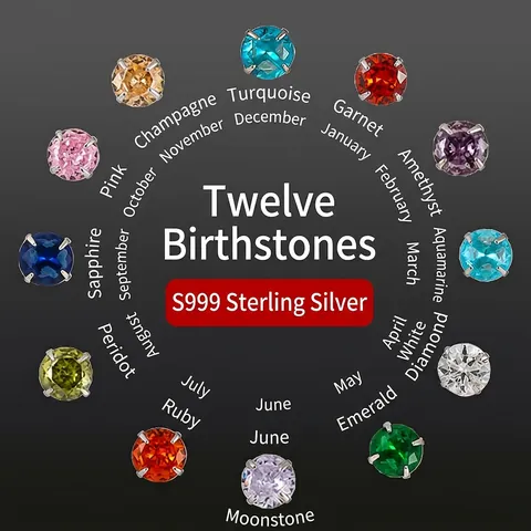S999 Sterlingsilber 12 Monate Geburtsstein Ohrstecker Für Damen Hypoallergen Rund Zirkonia Vier-Klauen Schmuck Geschenk