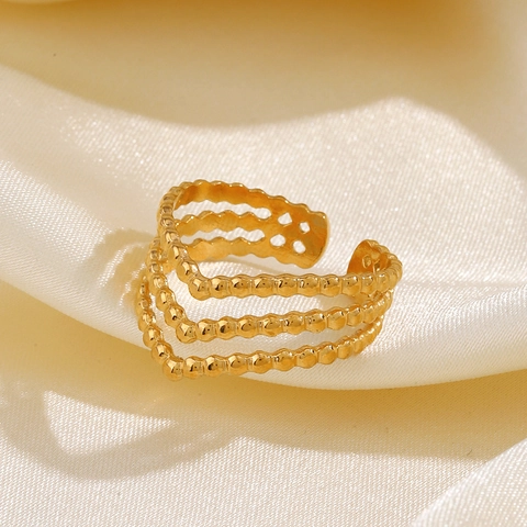 Stainless Steel Ring V-Shaped Multi-Layer Beaded Texture Adjustable Open Jewelry For Women Trendy