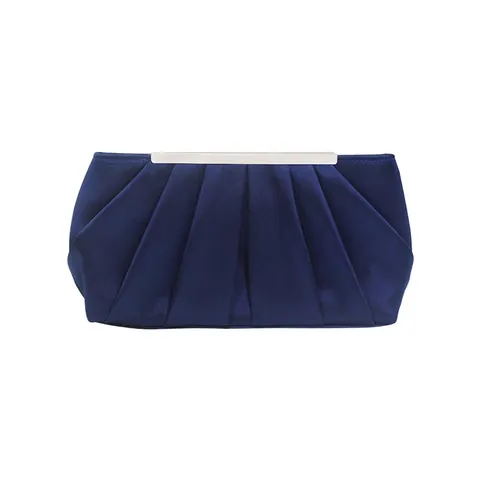 Elegant Pleated Satin Evening Clutch Bag Women Formal Party Wedding Handbag With Silver Metal Frame Clasp Elegant Style