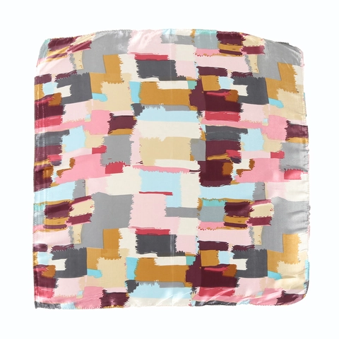 Multi Color Abstract Print Square Scarf Tencel Satin Bandana For Women Smooth Lightweight Fashion Headscarf Neck Wrap Accessory