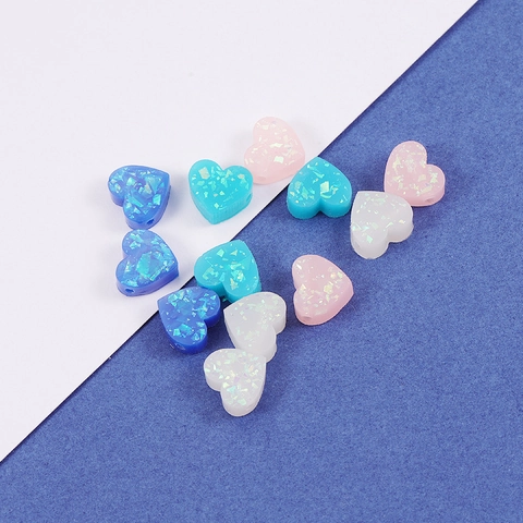 Perline In Resina A Forma Di Cuore Opale Sintetico Con Glitrer Olografici Piccolo Foro Per Creazione Di Gioielli Fai Da Te