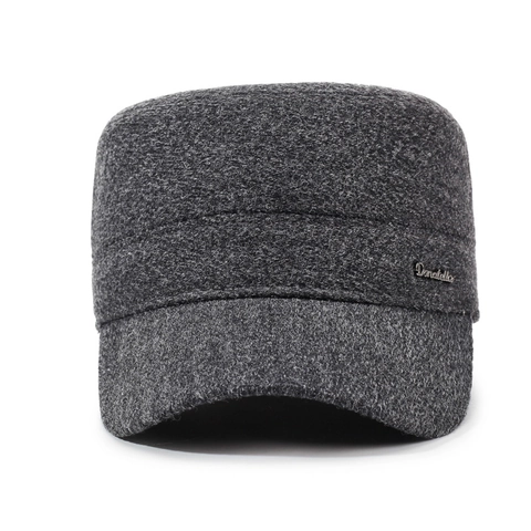Men Winter Cadet Cap With Ear Protection Flaps Warm Woolen Flat Top Hat For Cold Weather Adjustable Fit