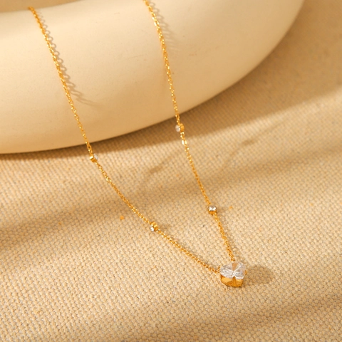 Herz Zirkon Anhänger Halskette 18 Karat Vergoldeter Edelstahl INS Stil Eleganter Schmuck Für Damen Anlaufgeschützt