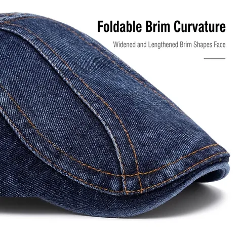 Vintage Gewassen Denim Ivy Cap Casual Platte Pet Verstelbare Metalen Gesp Contraststiksel Unisex Zonnescherm