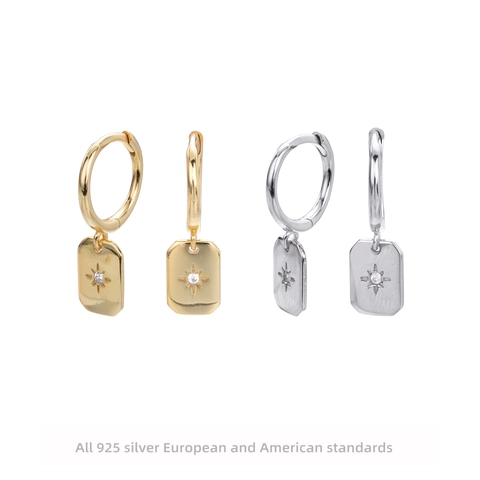 925 Sterlingsilber Nordstern Anhänger Hoops Ohrringe Für Damen Geometrische Rechteckige Zirkonia Ohrhänger Französischer Schmuck