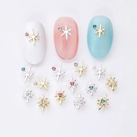 Ciondoli Per Nail Art A Croce Stellata Lega Brillanti Strass Künstliche Perle Decorazione DIY Stile Giapponese Accessori Manicure