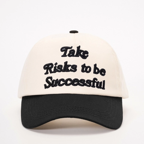 Baseball Cap With Risks To Be Successful Letter Embroidery Contrast Color Adjustable Outdoor Sport Sun Hat