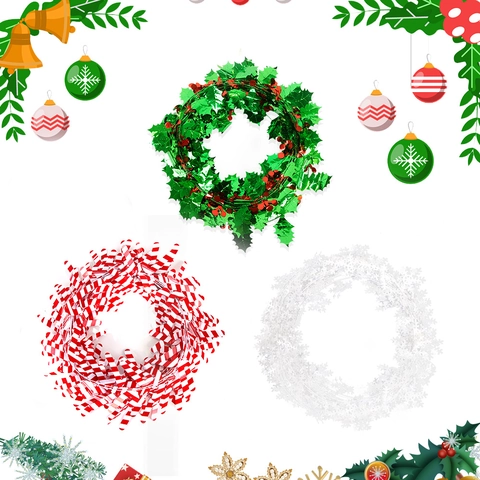 Ghirlanda di Tinsel Natalizia Flessibile Con Filo di Ferro Fiocco di Neve Bastoncino di Zucchero Bacche Foglie Decorazione Per Albero di Natale Casa Festa Festival