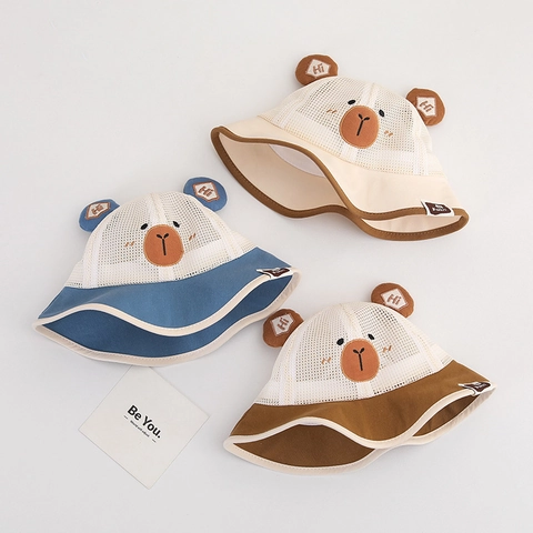 Cappello Sole Bambini Neonati Orecchie Orso Simpatico Traspirante Rete Cappello Pescatore Estate Protezione Solare Con Sottogola