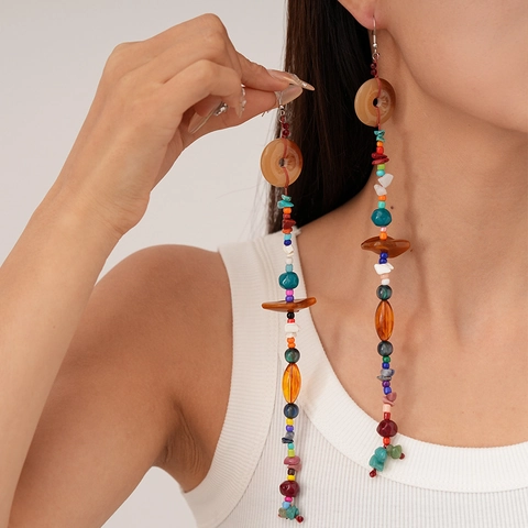 Pendientes De Gota Con Cuentas Largos Estilo Bohemio Étnico Multicolor Resina Piedra Artificial Aleación Acero Mujeres