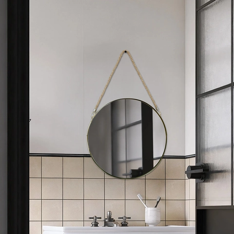 Round Hanging Wall Mirror Iron Frame High Definition Glass Nordic Minimalist Home Decor For Bathroom Hallway Foyer