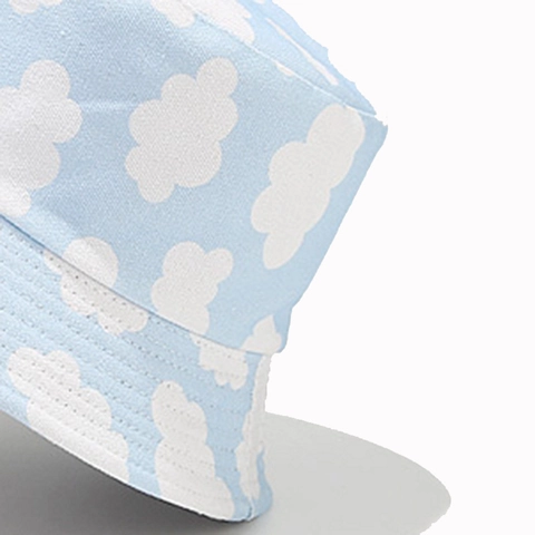 Chapeau Bob Réversible Toile Protection Solaire Extérieur Décontracté Motif Ciel Bleu Nuages Blancs Unisexe Respirant Léger