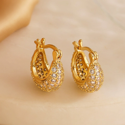 Geometrische Hoop Oorbellen Koper 18K Verguld Zirkoon Pavé Minimalistisch Light Luxury INS Stijl Dames Sieraden Elegant