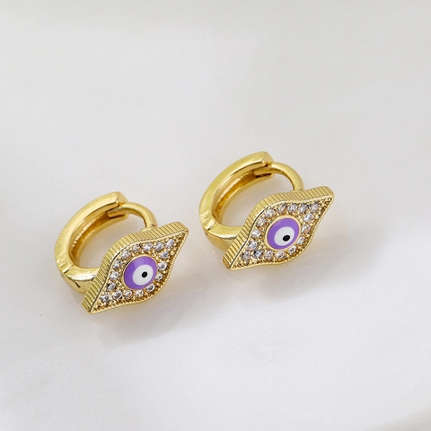 Evil Eye Creolen 18K Vergoldetes Kupfer Geometrischer Rhombus Zirkonia Emaille Minimalistischer Schmuck Damen