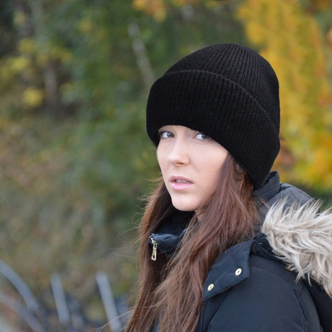 Cotton Ribbed Knit Beanie Hat Warm Windproof Cuffed Solid Color Outdoor Ski Winter Cap For Unisex Adults