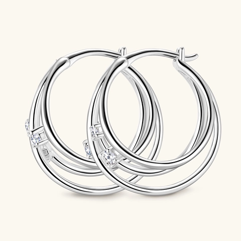 Elegant 925 Sterling Silver Moissanite Hoop Earrings Interlaced Multi Ring Design D Color VVS1 Fashion Jewelry Women Gift