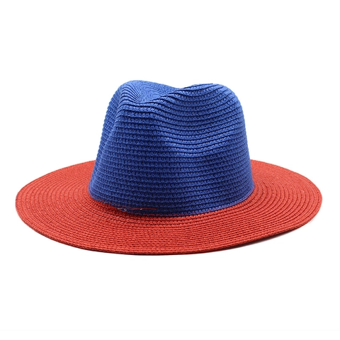 Wide Brim Strohhut Fedora Zweifarbig Patchwork Panama Sonnenschutz Atmungsaktiv Outdoor Strandhut Für Damen Herren