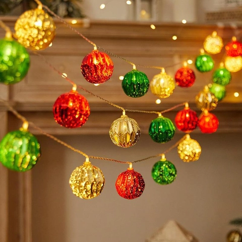 Luci A Stringa LED Palline Di Natale Galvanizzate Scintillanti Sfaccettate Ornamenti Appesi Per Albero Vetrina