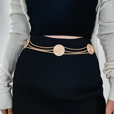 Cintura a Catena in Metallo Dorato a Più Strati Vintage per Donna Catena in Vita Regolabile in Stile Boho per Abiti