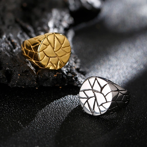 Anillo De Sello Con Textura De Grieta Geométrica Irregular Acero Inoxidable 316L Estilo Punk Industrial Retro Hombre