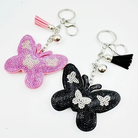 Portachiavi Farfalla Strass Velluto Con Nappa E Campanello Bling Ciondolo Per Borsa Accessorio Per Donne