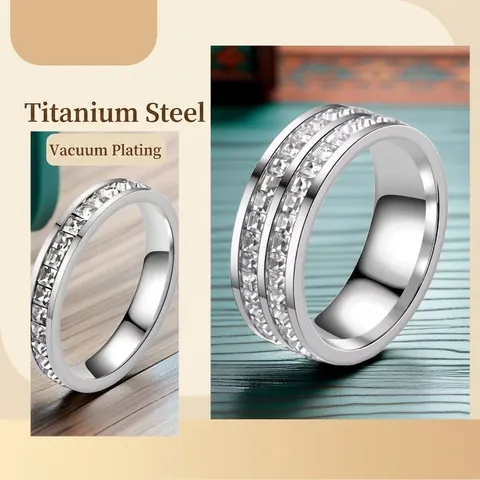 Stainless Steel Pave Rhinestone Eternity Ring For Women Gold Silver Rose Gold Geometric Band Wedding Party Fashion Jewelry Gift