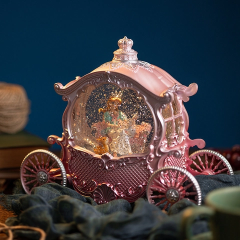 Caja De Música De Carruaje De Calabaza De Princesa Bola De Nieve Con Luz LED Nieve Flotante Estilo Europeo Resina Regalo
