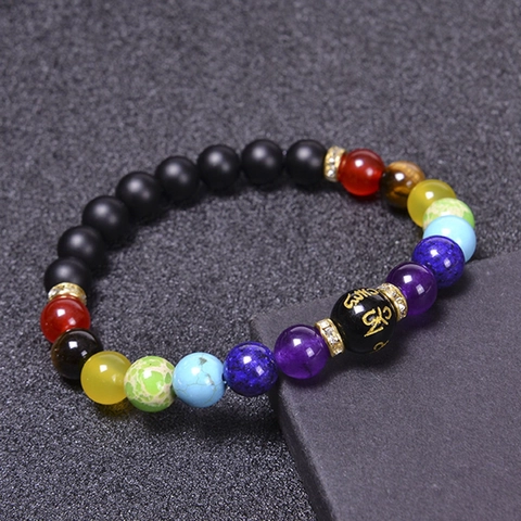 Bracciale Chakra In Pietra Naturali Guaritrice Pietra Lavica Agata Opaca Albero Della Vita Yoga Meditazione Gioielli Elastici