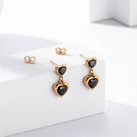 Boucles D'Oreilles C Coeur Oeil Maléfique Acier Inoxydable Micro Pavé Zircon Noir Bijoux De Mode Luxe Pour Femmes