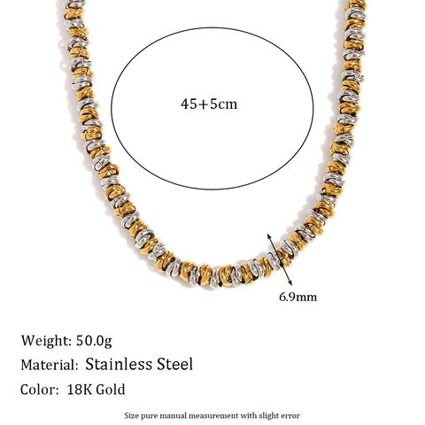 Stainless Steel Necklace 18K Gold Plated Twisted Ring Hand Assembled Bicolor Minimalist Elegant Jewelry For Women