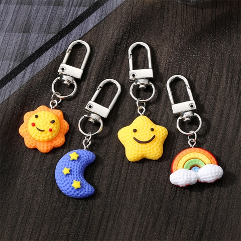 Cute Cartoon Keychain Bag Charm Resin Plastic Smiley Face Sun Moon Star Rainbow Accessory