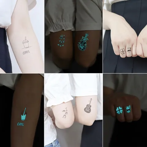 Blue Luminous Temporary Tattoo Stickers Waterproof Glow In The Dark Body Art For Music Festival Party Snake Butterfly Celestial Designs