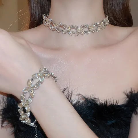 Strass Legierung Herz Wassertropfen Schmuck Für Frauen Halskette Armband Und Ohrringe Mit 925 Sterling Silber Ohrstecker