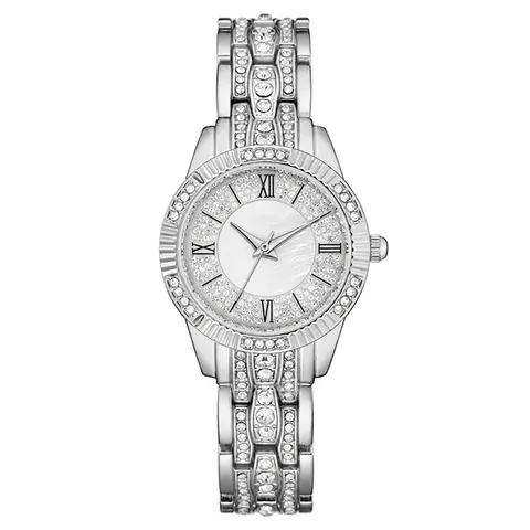 Orologio al Quarzo da Donna di Lusso con Quadrante in Madreperla Decorato con Strass Numeri Romani Cinturino in Metallo Elegante Orologio da Polso da Donna Regalo