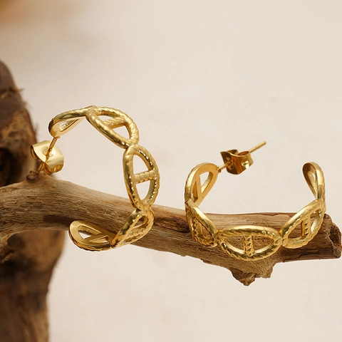 Geometrische Hoops Oorbellen 18K Verguld Roestvrij Staal Ankerketting Ontwerp C-Vorm Franse Stijl Voor Vrouwen