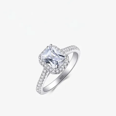 Ring Aus 925 Sterling Silber Mit Rechteckigem Smaragdschliff Zirkonia Halo Funkelnder Verlobungsschmuck Für Damen