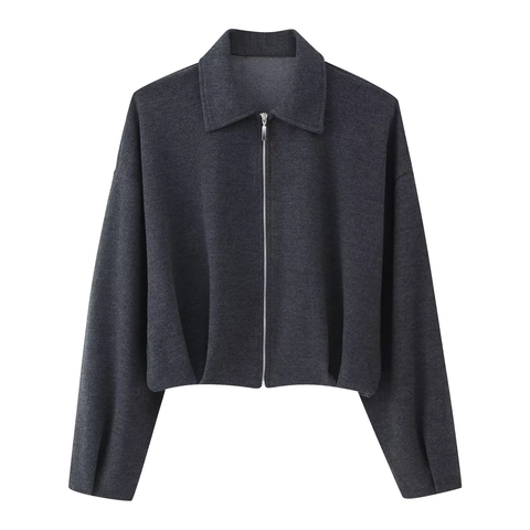 Women Twill Jacket And Wide Leg Pants Solid Color Casual Chic Streetwear Autumn Suit Charcoal Gray