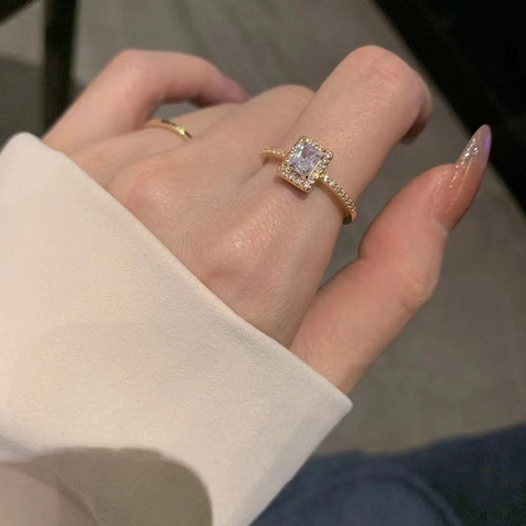 Verstellbare Vergoldete Kupferringe Für Damen Mit Zirkonia Emaille Blumen Geometrischem Design Eleganter Schmuck
