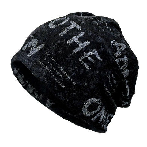 Distressed Beanie Slouchy Hat Knitted Polyester Letter Print Hip Hop Streetwear Unisex Winter Warm Outdoor Headwear
