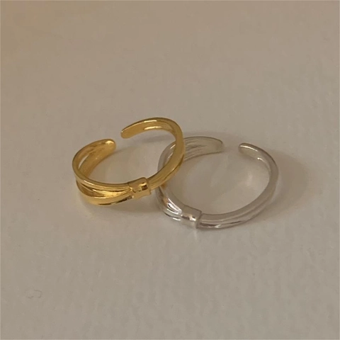 Minimalist 925 Sterling Silver Ring Geometric Double Line Open Adjustable Twist Jewelry Elegant Fashion