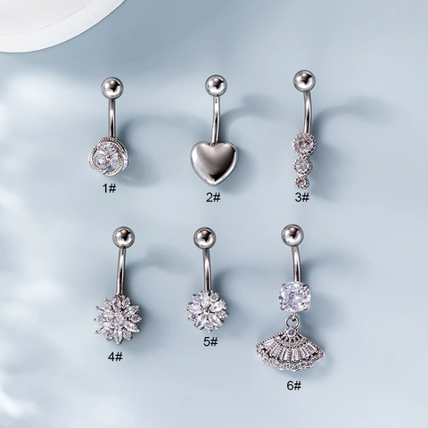 Navelpiercings Van Roestvrij Staal Met Zirkoon Hart Bloem Ontwerp Navel Sieraden Mode Accessoires Voor Dames