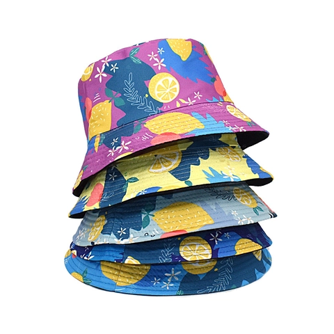Cappello Alla Pescatora Con Stampa Di Limone Tela Di Cotone Protezione Solare Estiva Reversibile Berretto Per Viaggi All'aperto Donne Uomini