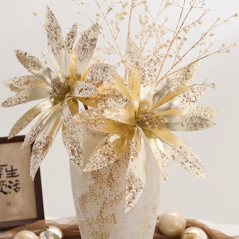 Grande Fiore di Stella di Natale Artificiale Con Paillettes Glitterate Per Decorazione Albero di Natale Ornamento Festivo Casa
