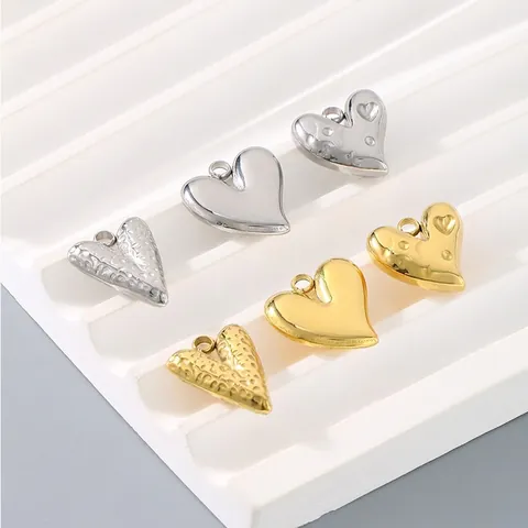 Stainless Steel Heart Pendants 3D Hammered Smooth For DIY Jewelry Making Necklace Bracelet Minimalist