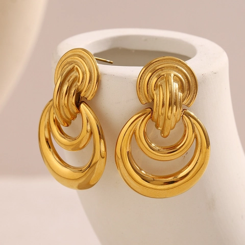 Gekoppelde Hoops Knopoorbellen 18K Verguld Roestvrij Staal Geometrisch Splicing Vintage Mode Sieraden Dames
