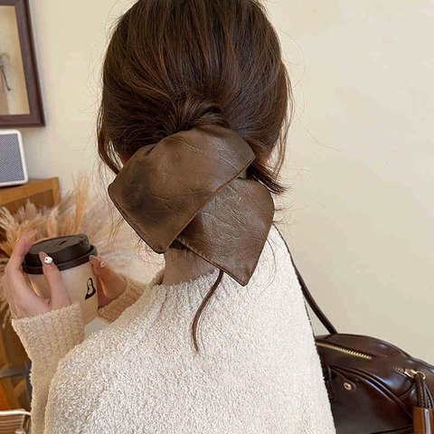 Oversized Scrunchies Retro Square Pleated PU Leather Satin Velvet Elastic Hair Ties Ponytail Holder French Style Women