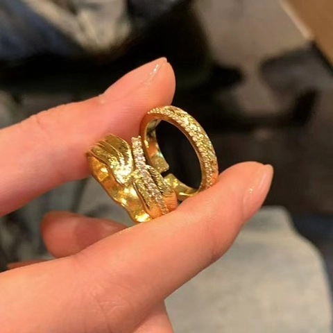 18K Vergoldeter Kupferring Für Damen Unregelmäßige Welle Pave Zirkonia Verstellbar Minimalistisch Stapelbar Schmuck