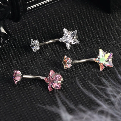 Star Shape Cubic Zirconia Belly Button Ring 316L Stainless Steel Navel Piercing Jewelry Body Piercings Women Aurora