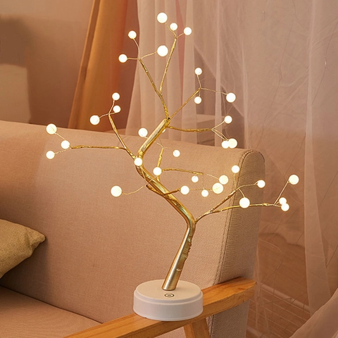 Lámpara De Mesa LED Árbol Bonsái Decoración Del Hogar Luz De Noche Interruptor Táctil Ramas Ajustables Alimentación USB O Batería